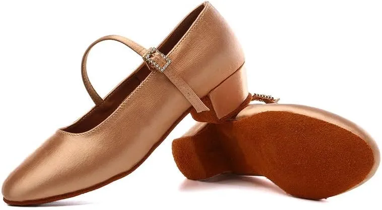 AOQUNFS Girls Latin Dance Shoes Low Heels Tango Salsa Ballroom Practice Performance Dancing Shoes,Model KCETMD