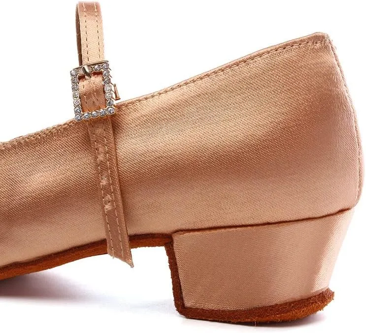 AOQUNFS Girls Latin Dance Shoes Low Heels Tango Salsa Ballroom Practice Performance Dancing Shoes,Model KCETMD