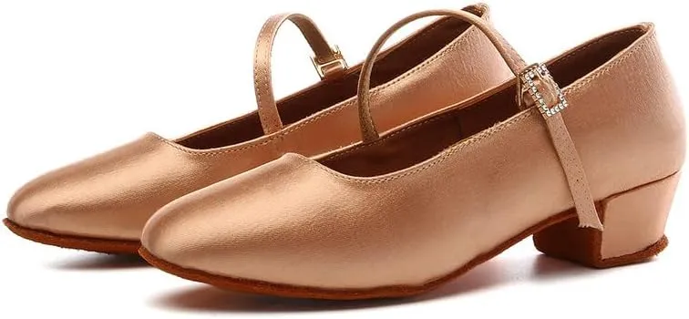 AOQUNFS Girls Latin Dance Shoes Low Heels Tango Salsa Ballroom Practice Performance Dancing Shoes,Model KCETMD