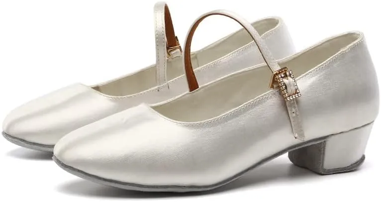 AOQUNFS Girls Latin Dance Shoes Low Heels Tango Salsa Ballroom Practice Performance Dancing Shoes,Model KCETMD