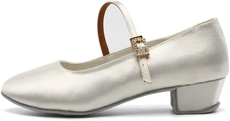 AOQUNFS Girls Latin Dance Shoes Low Heels Tango Salsa Ballroom Practice Performance Dancing Shoes,Model KCETMD