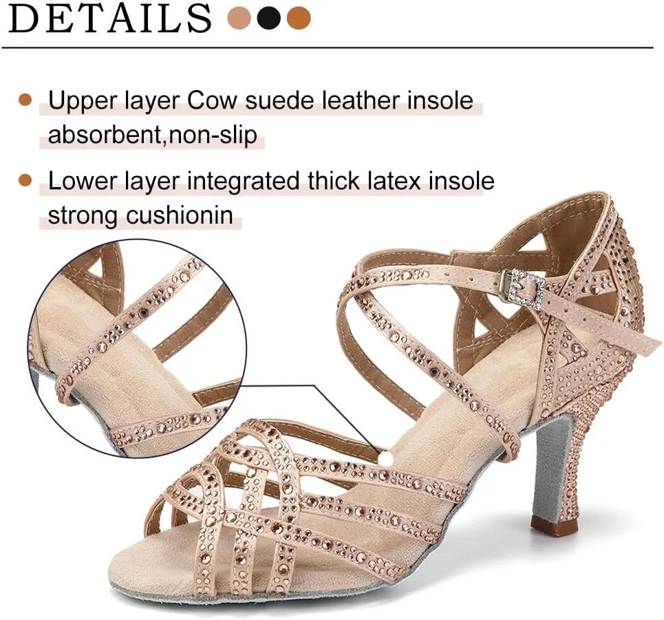 AOQUNFS Rhinestones Latin Dance Shoes Salsa Ballroom Practice Performance Dance Shoes for Women,Model L357