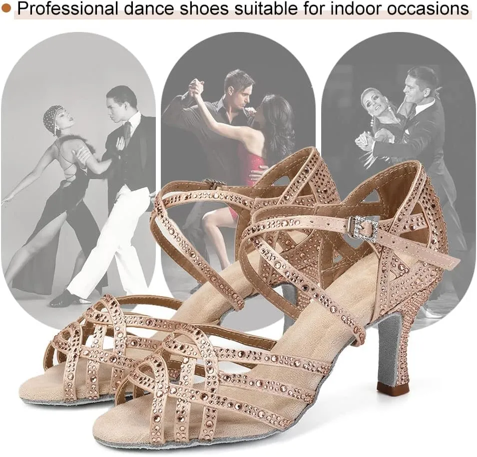 AOQUNFS Rhinestones Latin Dance Shoes Salsa Ballroom Practice Performance Dance Shoes for Women,Model L357