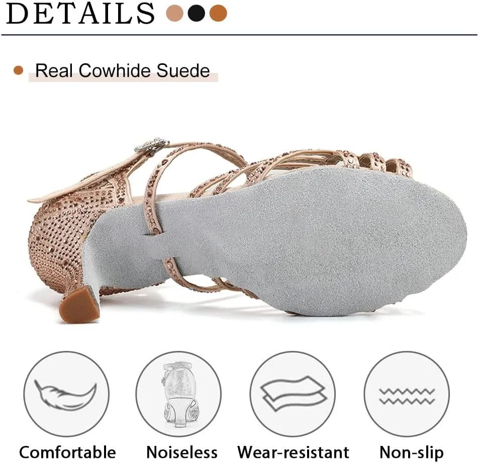 AOQUNFS Rhinestones Latin Dance Shoes Salsa Ballroom Practice Performance Dance Shoes for Women,Model L357