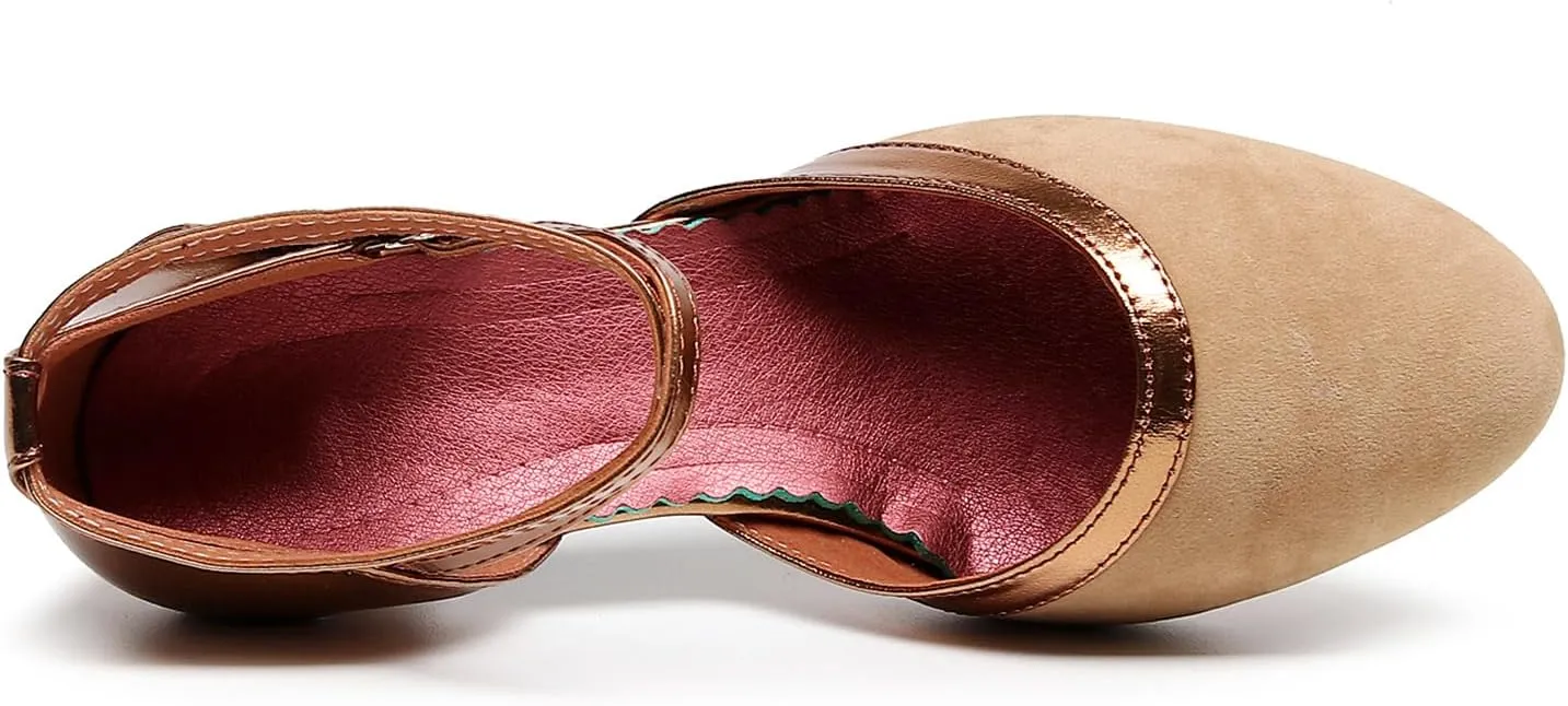 AOQUNFS Women Ballroom Latin Dance Shoes Salsa Closed Toe 1920s Party Dance Practice Performance Shoes