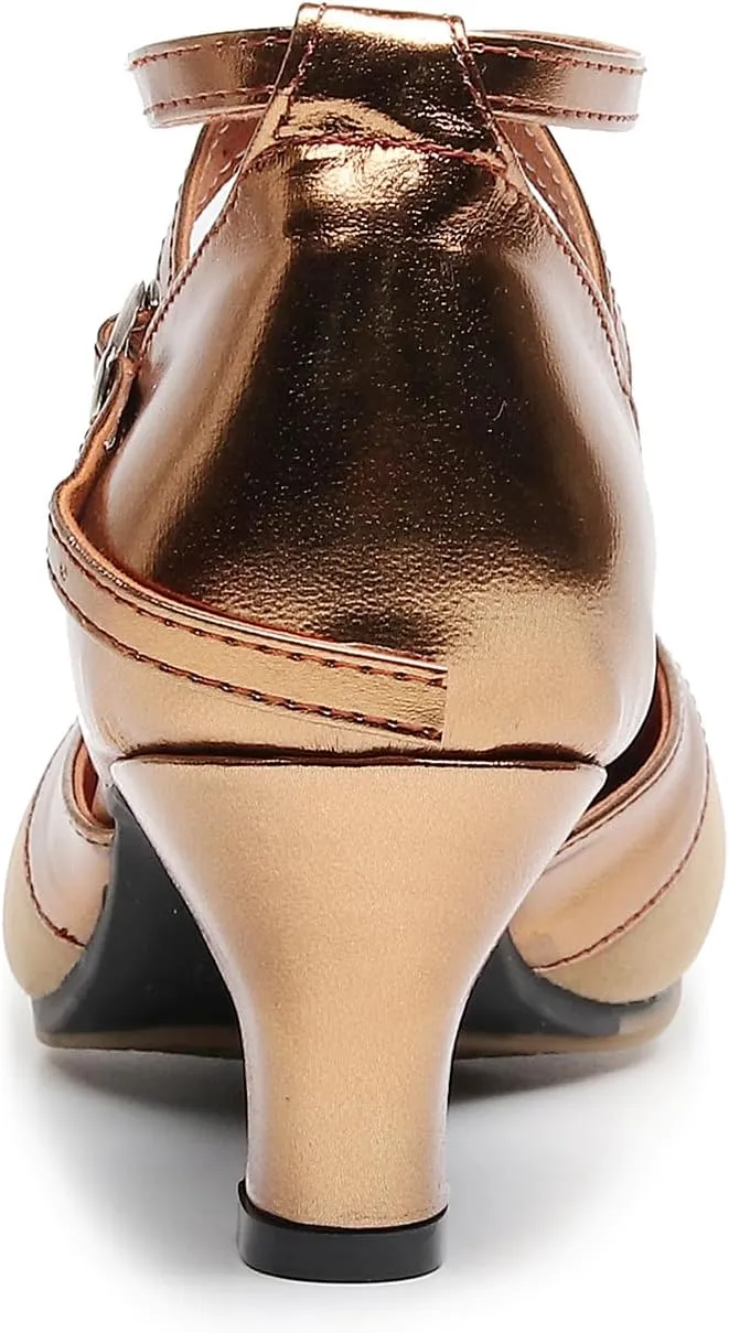 AOQUNFS Women Ballroom Latin Dance Shoes Salsa Closed Toe 1920s Party Dance Practice Performance Shoes