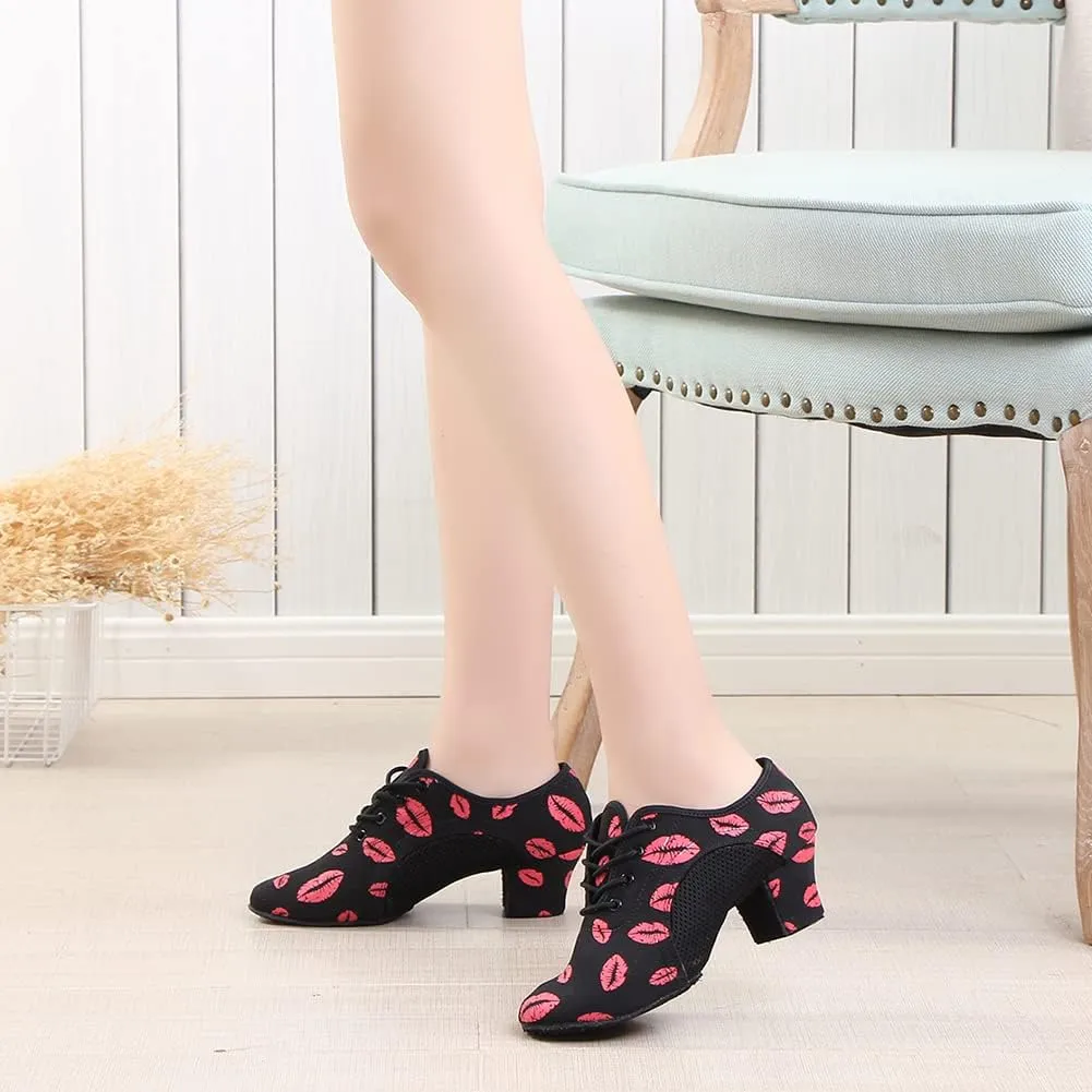 AOQUNFS Women Latin Ballroom Dance Shoes Lace-up Modern Salsa Practice Dance Shoes,Model LHD-NJB