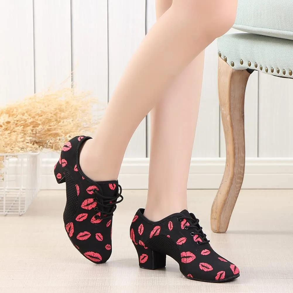 AOQUNFS Women Latin Ballroom Dance Shoes Lace-up Modern Salsa Practice Dance Shoes,Model LHD-NJB