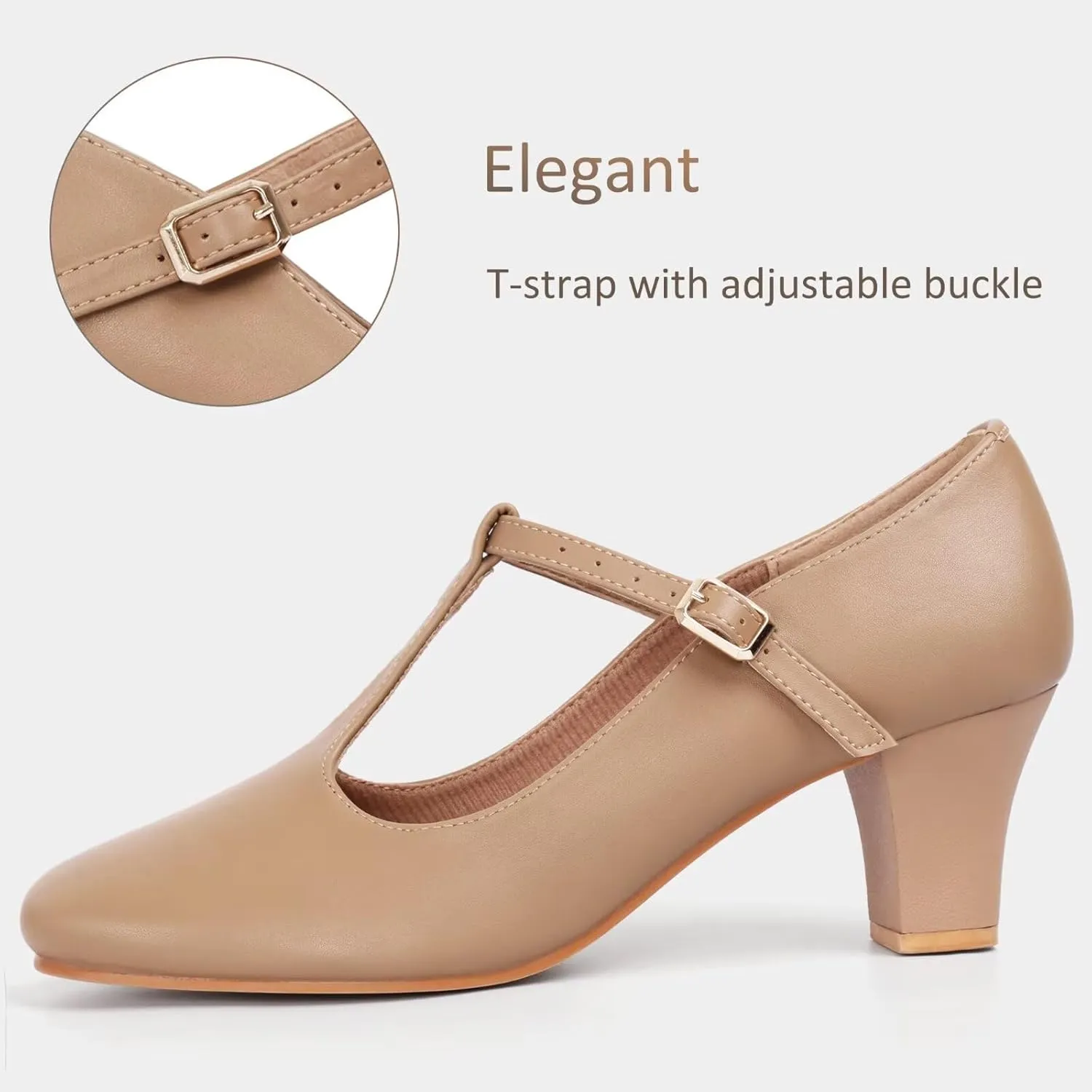 ARCLIBER Character Shoes for Women PU Leather T Strap 2.3" Dance Heels for Ballroom Salsa Tango