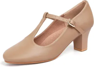 ARCLIBER Character Shoes for Women PU Leather T Strap 2.3" Dance Heels for Ballroom Salsa Tango