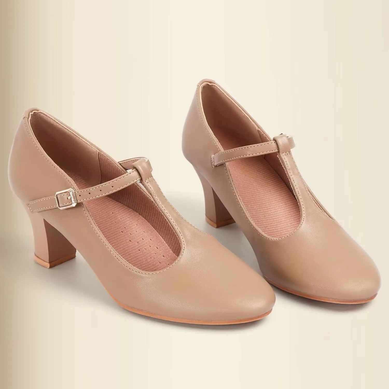 ARCLIBER Character Shoes for Women PU Leather T Strap 2.3" Dance Heels for Ballroom Salsa Tango