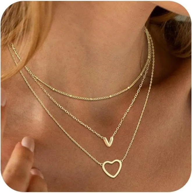 ASCOMY Gold Necklace for Women 14K Gold Plated Initial Necklaces Layered Heart Letter Necklace Layered Heart Pendant Necklace Alphabet A-Z Charm Necklaces Personalized Jewelry Gift for Women