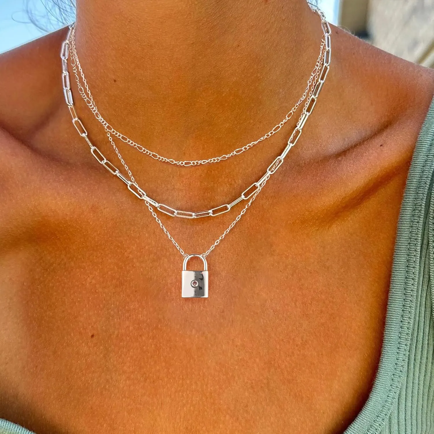 ASCOMY Layered Necklaces for Women Gold Necklace 14K Gold/Silver Plated Pendant Necklace Layered Cross Necklace Paperclip Rope Bead Box Satellite Dot Chain Necklaces Gold Choker Trendy Jewelry Gift