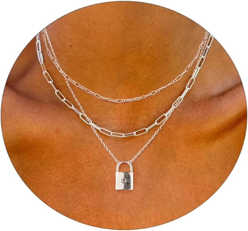 ASCOMY Layered Necklaces for Women Gold Necklace 14K Gold/Silver Plated Pendant Necklace Layered Cross Necklace Paperclip Rope Bead Box Satellite Dot Chain Necklaces Gold Choker Trendy Jewelry Gift