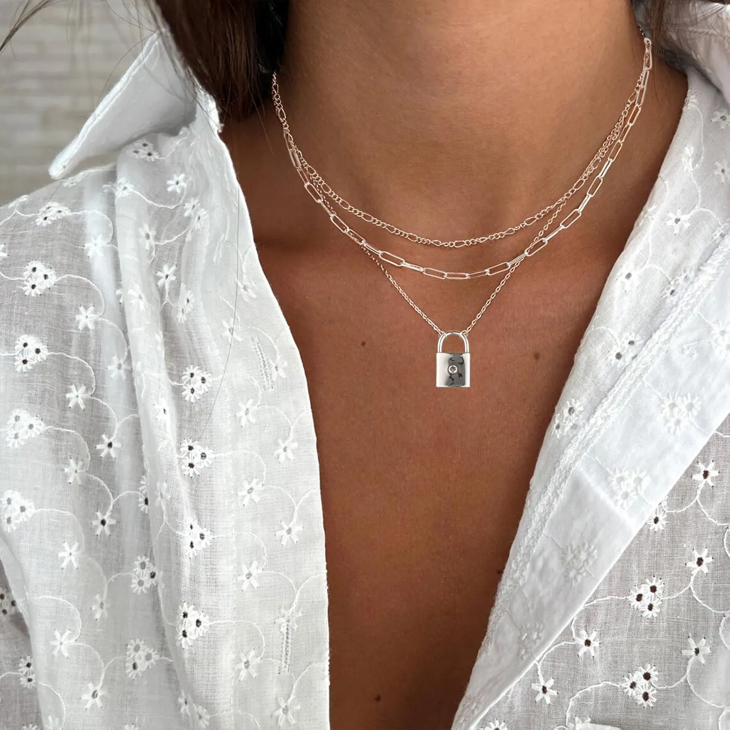 ASCOMY Layered Necklaces for Women Gold Necklace 14K Gold/Silver Plated Pendant Necklace Layered Cross Necklace Paperclip Rope Bead Box Satellite Dot Chain Necklaces Gold Choker Trendy Jewelry Gift