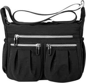 Athletic Crossbody Bags for Women Fabric Nylon Multi Pocket Crossbody Bags Carry Options for Work and Daily Use(Black)