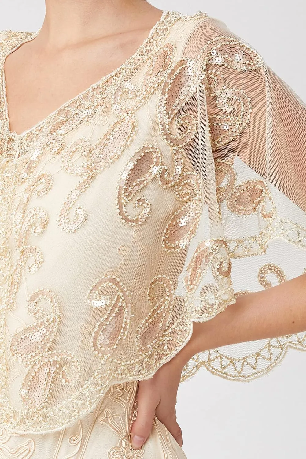 BABEYOND 1920s Shawl Wraps Sequin Beaded Evening Cape Bridal Shawl Bolero Flapper Cover Up