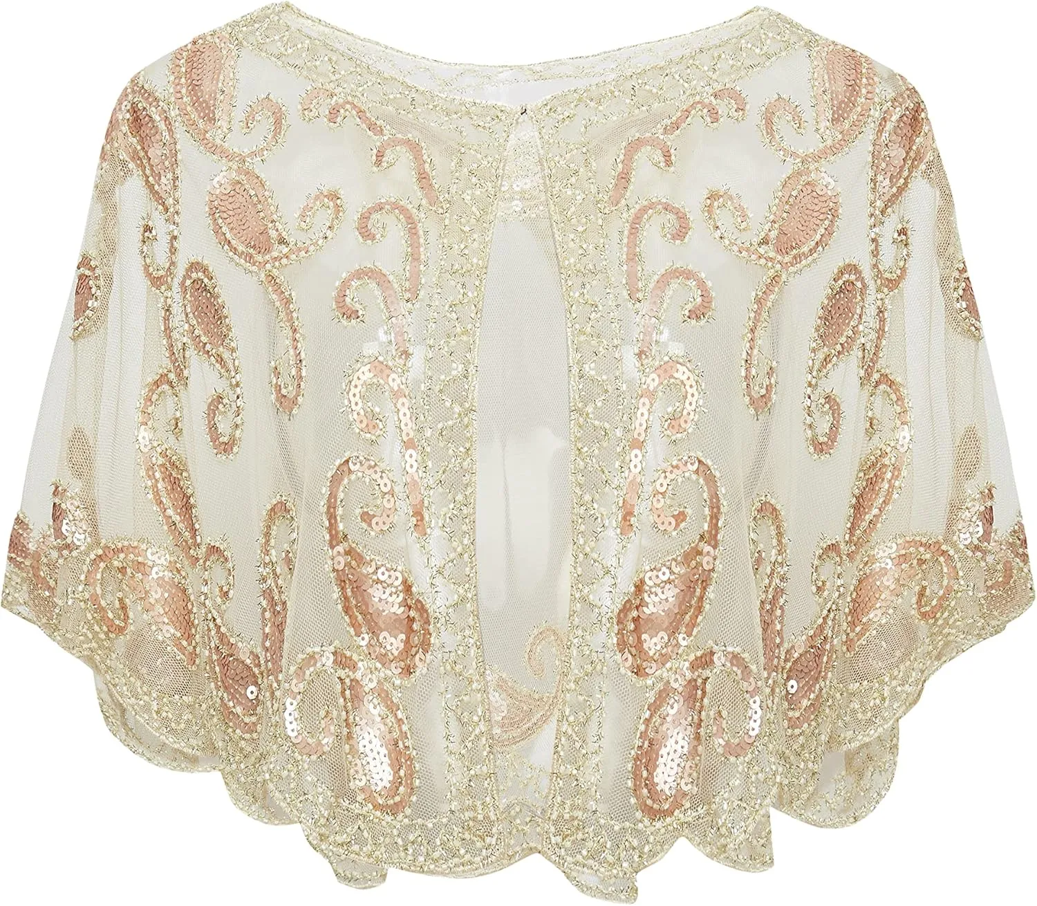 BABEYOND 1920s Shawl Wraps Sequin Beaded Evening Cape Bridal Shawl Bolero Flapper Cover Up