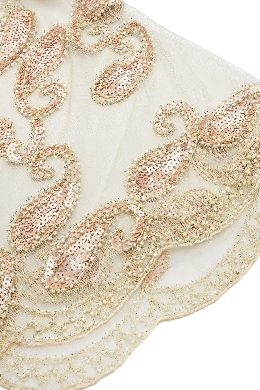BABEYOND 1920s Shawl Wraps Sequin Beaded Evening Cape Bridal Shawl Bolero Flapper Cover Up