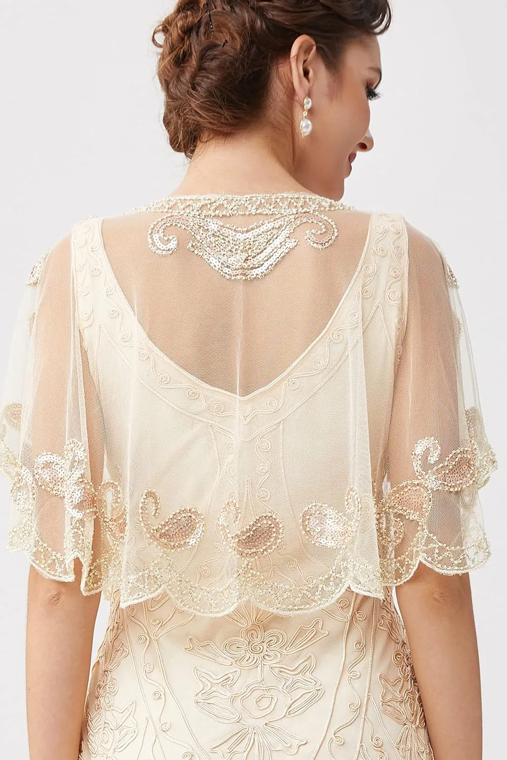 BABEYOND 1920s Shawl Wraps Sequin Beaded Evening Cape Bridal Shawl Bolero Flapper Cover Up