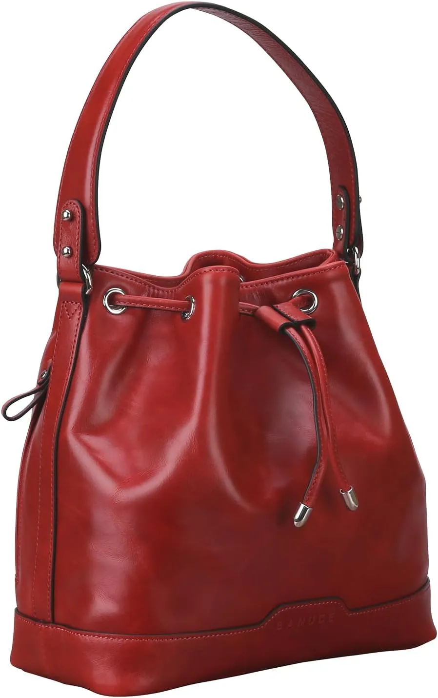 Banuce Genuine Full Grain Leather Bucket Bag for Women Purses and Handbags Ladies Shoulder Crossbody Tote Bag Red