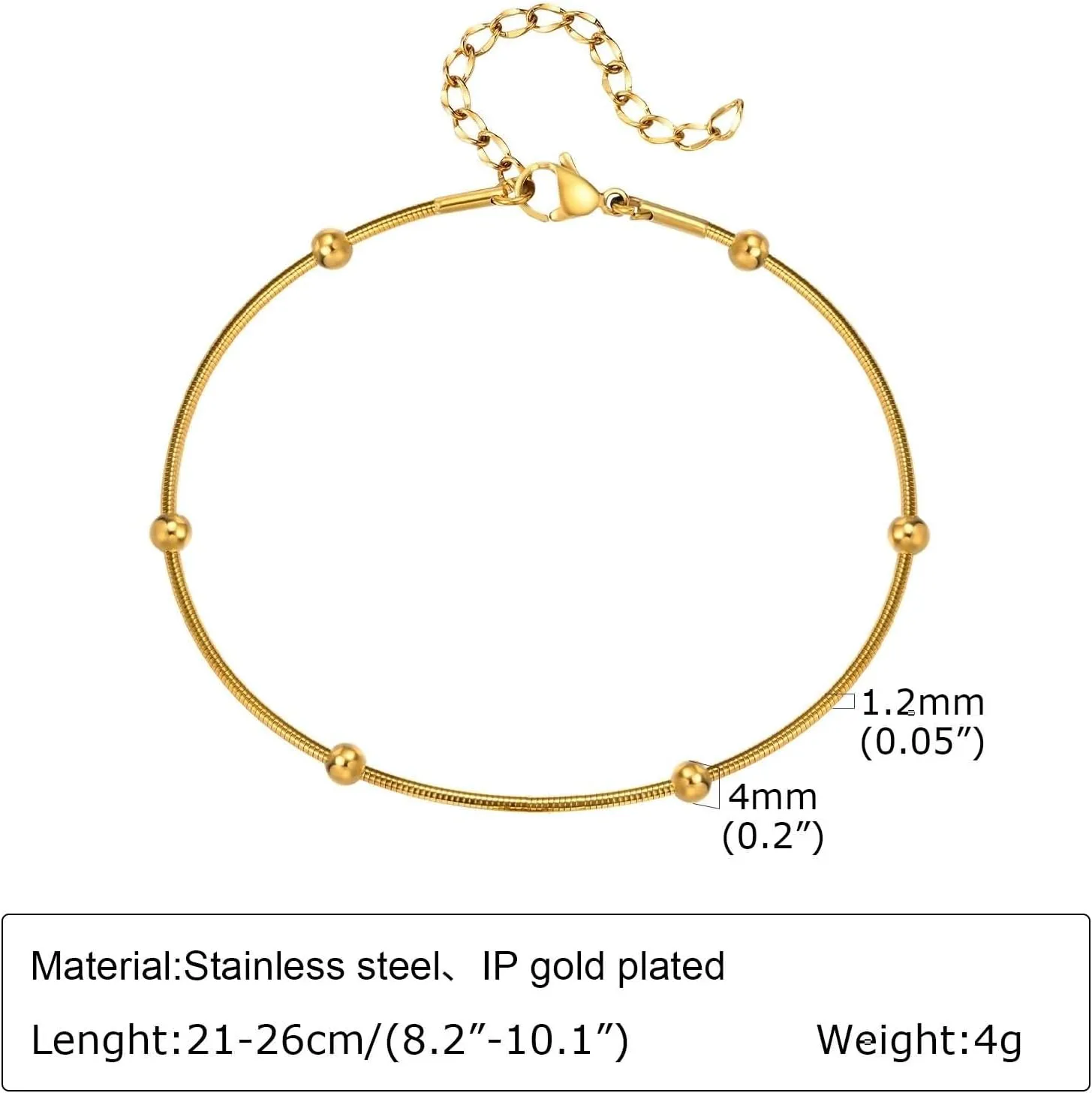 Beaded Anklets for Women, Beach Anklet Stainless Steel Silver/Gold Anklets Wife Jewelry Trendy