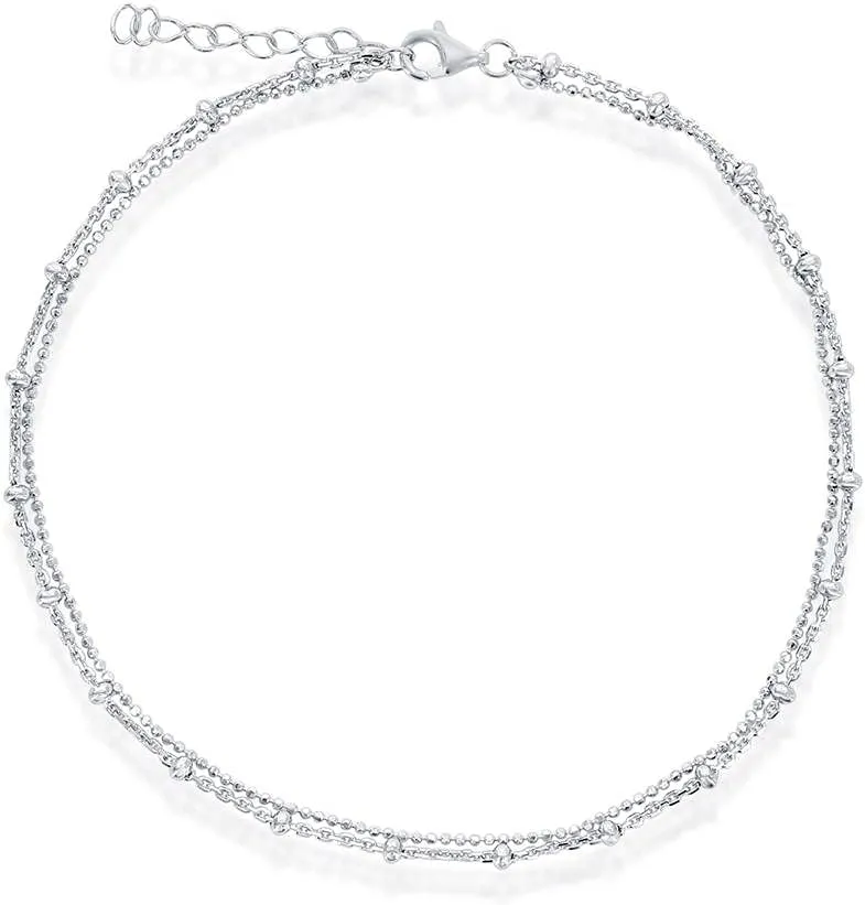 Beaux Bijoux Double Strand Beaded 9 1 Anklet Bracelet Silver/14k Gold Plated Sterling Silver Jewelry for Women or Teens