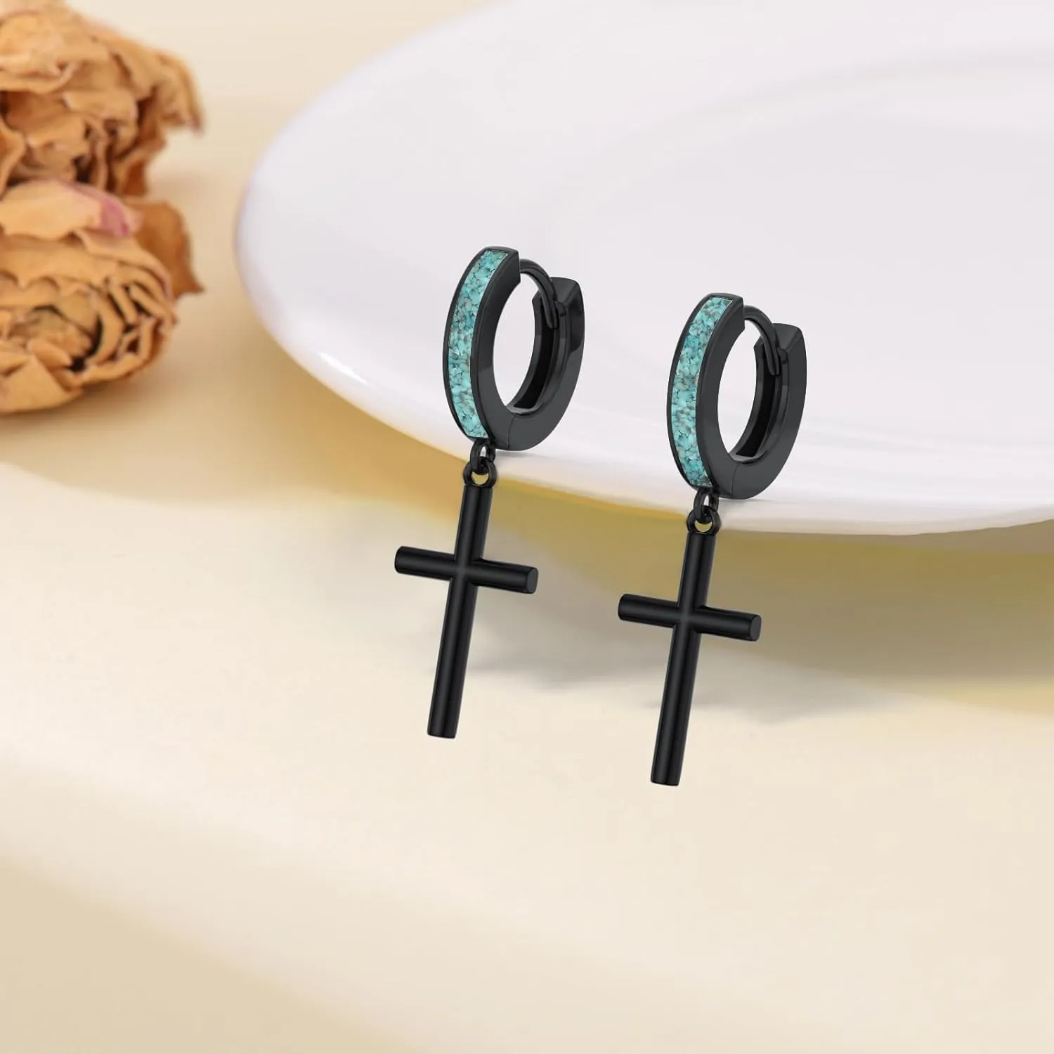 Black Butterfly/Skull/Cross/Star of David/Sword/Lightning Bolt/Feather Earrings Hoops 925 Sterling Silver Turquoise Huggie Drop Earrings Jewelry for Women Men