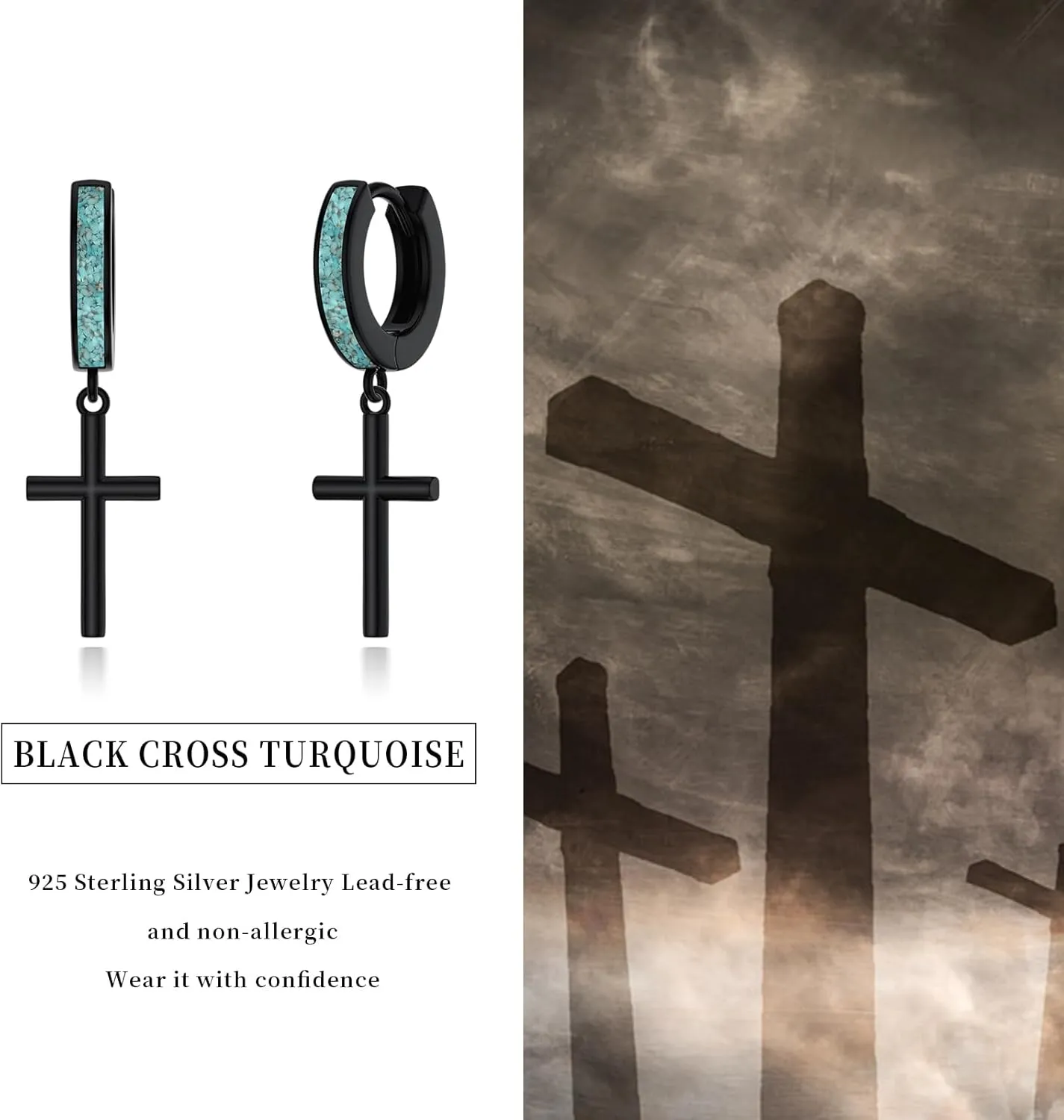 Black Butterfly/Skull/Cross/Star of David/Sword/Lightning Bolt/Feather Earrings Hoops 925 Sterling Silver Turquoise Huggie Drop Earrings Jewelry for Women Men