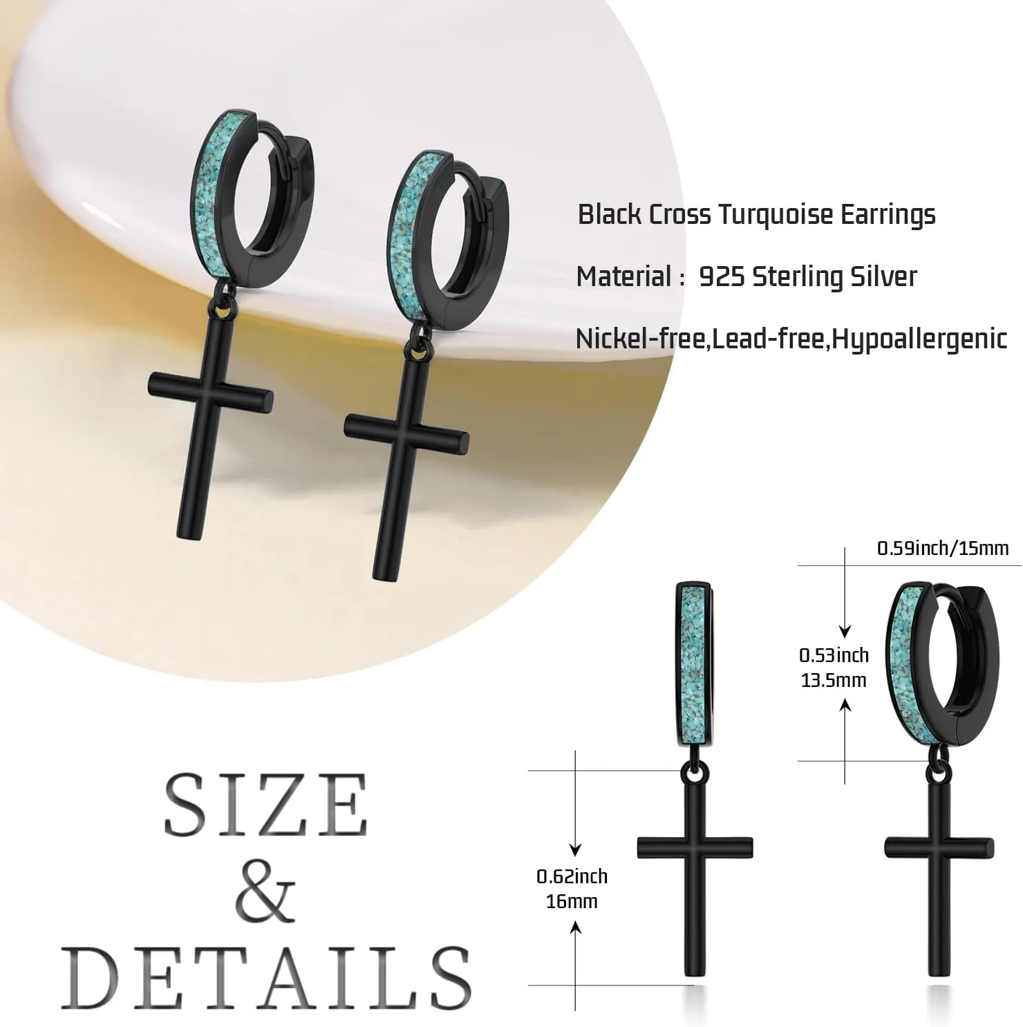 Black Butterfly/Skull/Cross/Star of David/Sword/Lightning Bolt/Feather Earrings Hoops 925 Sterling Silver Turquoise Huggie Drop Earrings Jewelry for Women Men