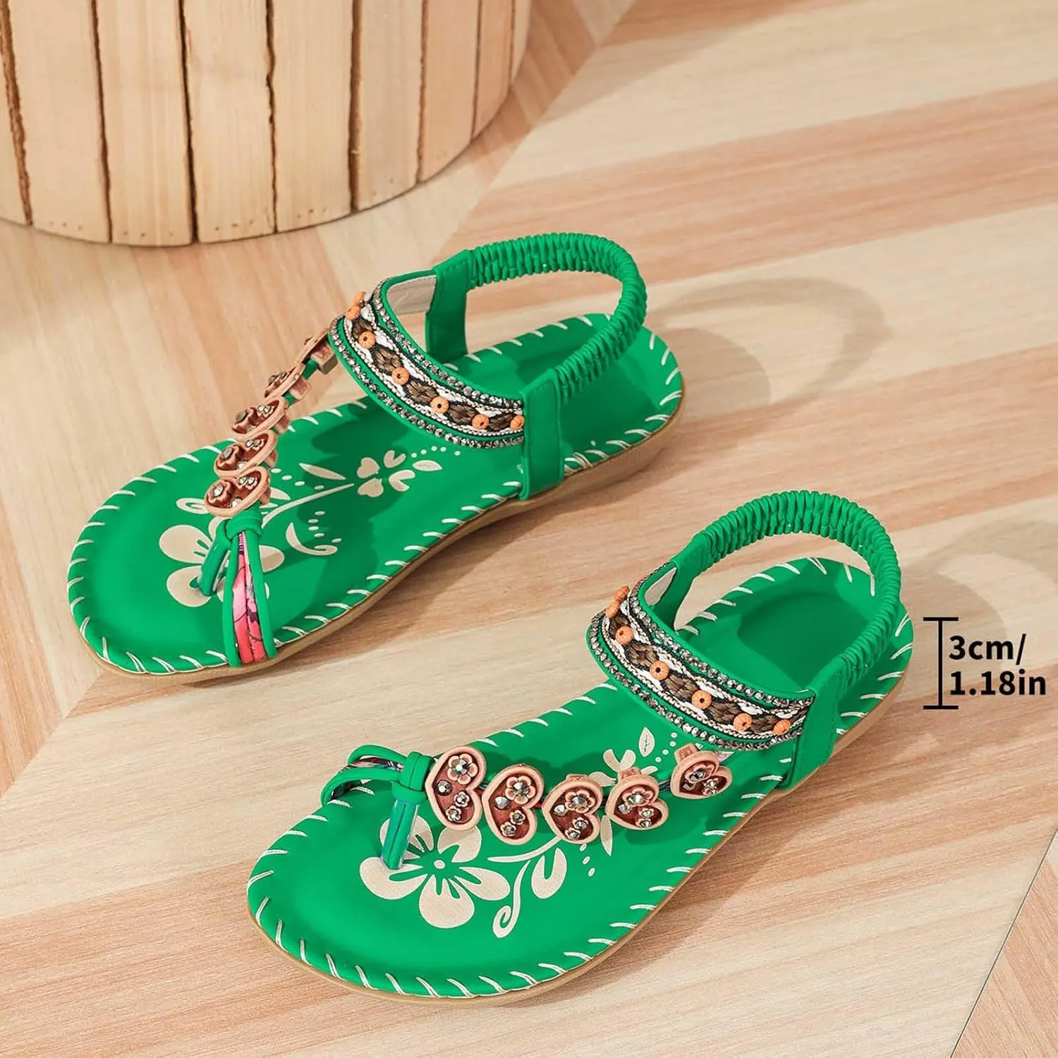 Bohemian T-Strap Flat Sandals Women's Elastic Ankle Wrap Comfort Shoes Summer Thong Sandals with Arch Support, Beach to Wedding