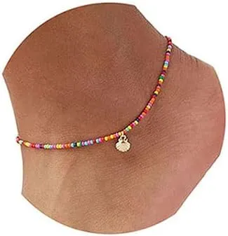 Boho Beaded Bracelet & Anklet Chain - Colorful Gold Shell Beaded Foot Jewelry for Women
