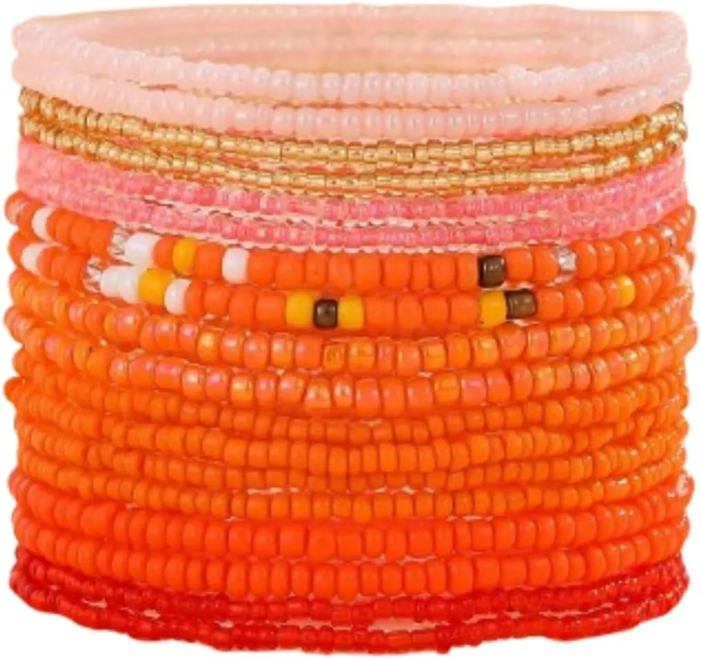Boho Colorful Seed Beaded Bracelets Stackable Rainbow Beaded Stretch Bracelet for Women Summer Beach Boho Jewelry