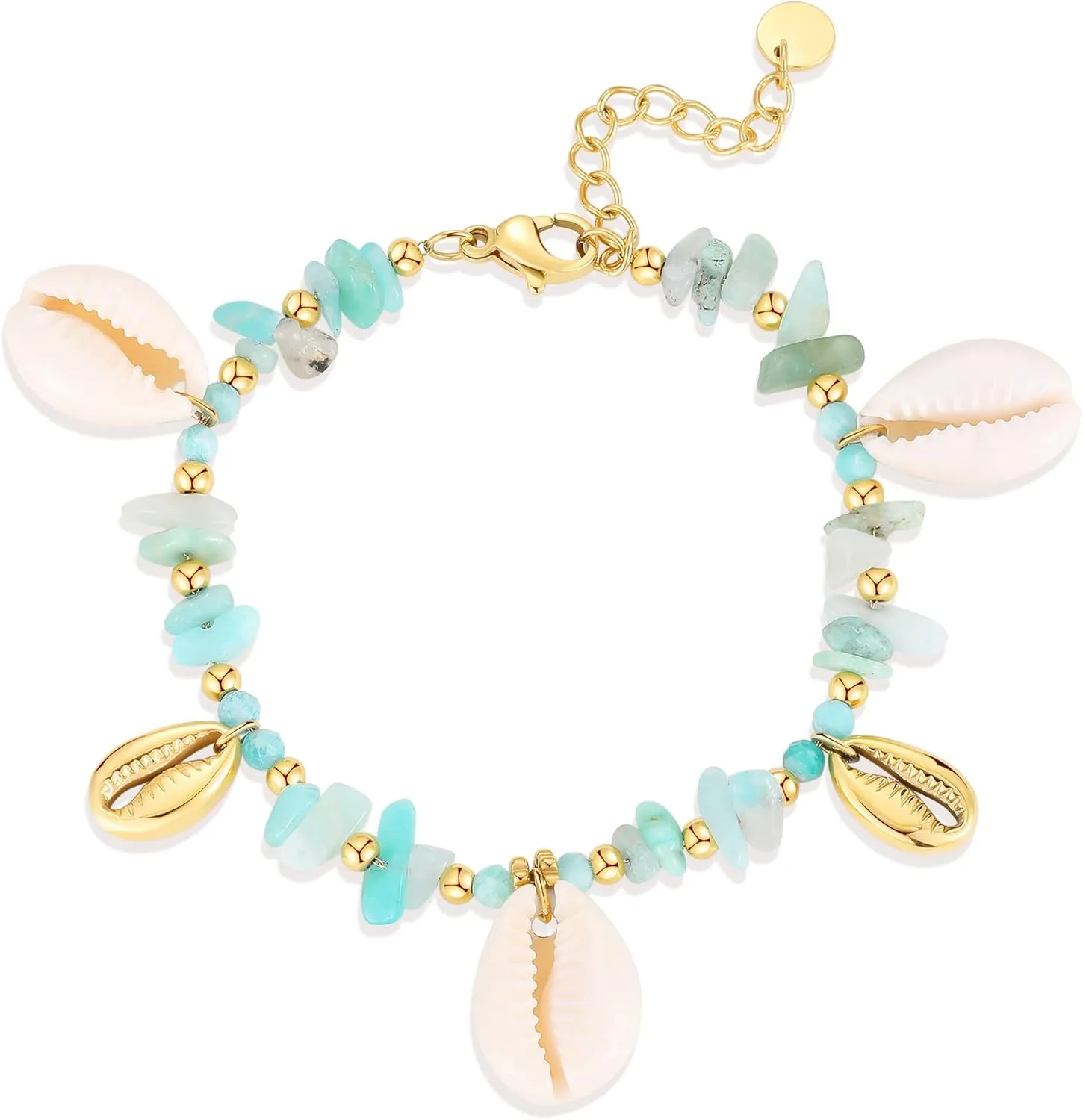 Boho Shell Bracelet for Women 18K Gold Bead Chain Bracelet Handmade Cute Tenkite Dainty Bracelet Summer Beach Jewelry for Teen Girls