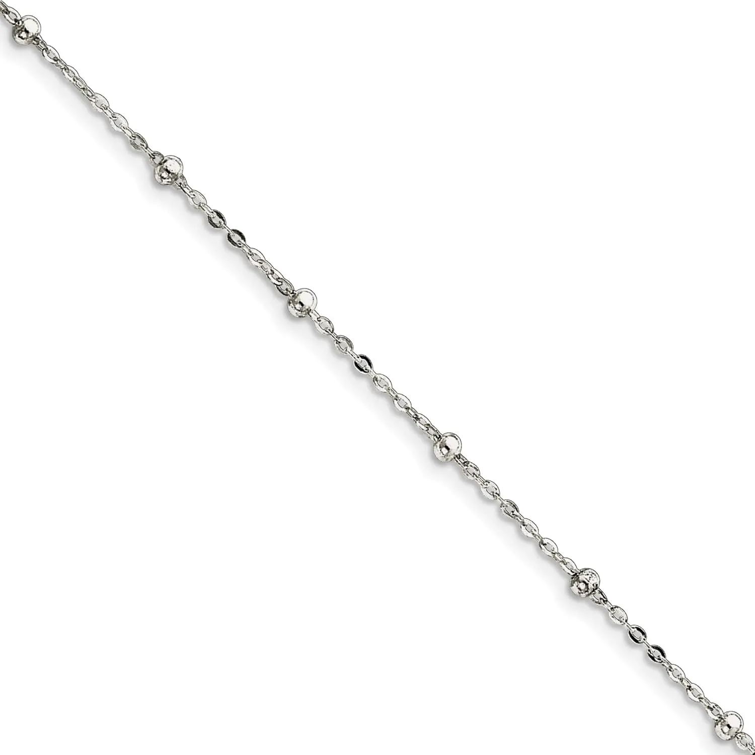 Bonyak Jewelry Sterling Silver 1mm Beaded Chain 9in Plus 1in ext. Anklet Sleek