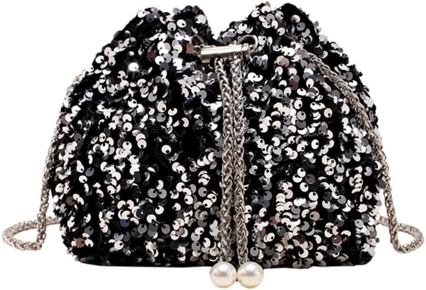 Bucket Purse For Women Dinner Bags Sequin Clutch Bag Soft For Evening Party Travel Everyday Use Night Outdoor