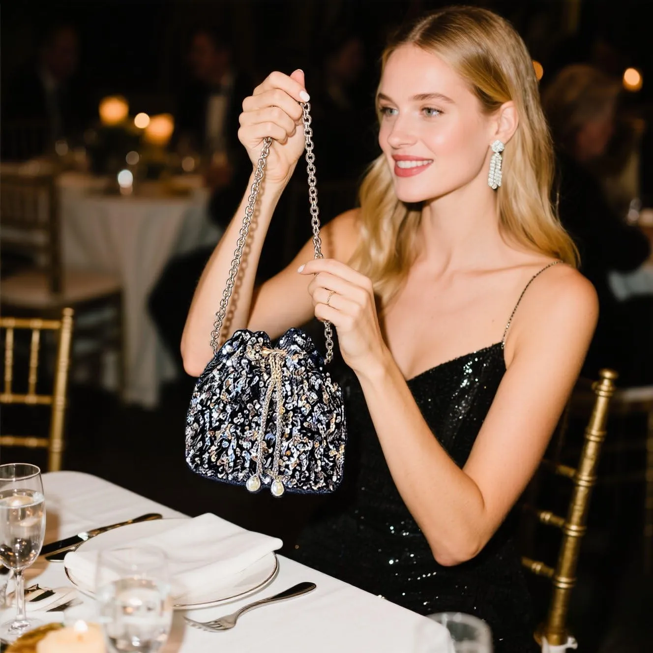 Bucket Purse For Women Dinner Bags Sequin Clutch Bag Soft For Evening Party Travel Everyday Use Night Outdoor