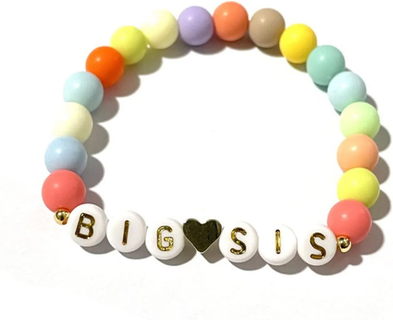 Caiyao Handmade 2pcs Colorful Big Little Sis Announcement Heart Pastel Beads Adjustable Lightweight Cute Cool Bracelet Friendship Birthday Jewelry for Women