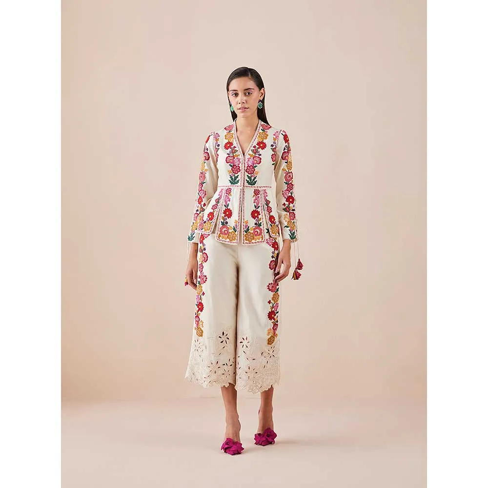CHANDRIMA Ivory Panelled Cord Work Jacket