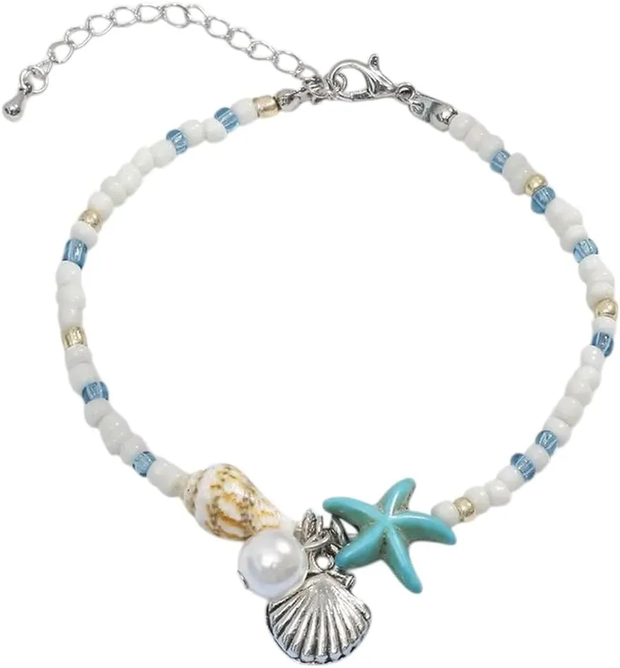 Classic Blue Starfish Beaded Bracelet For Women Charm Shell Pendant Bracelet Handmade Adjustable Friendship Jewelry