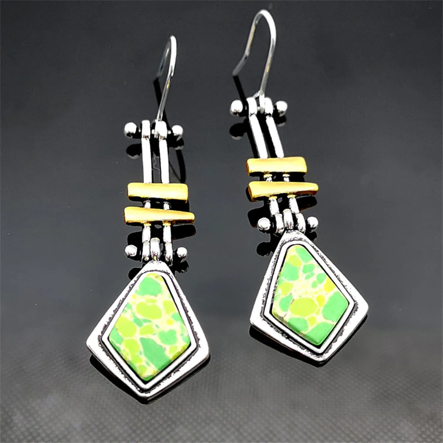 coadipress Long Turquoise Stone Earrings for Women Handmade Vintage Unique Chic Boho Geometric Statement Creative Ethnic Natural Gemstone Hoop Dangle Earrings Jewelry