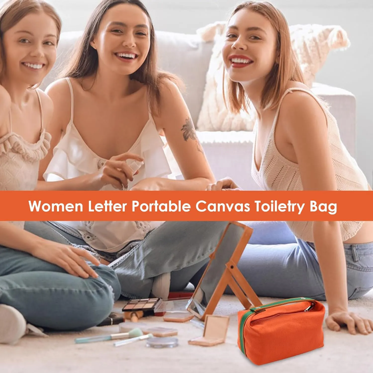 Cosmetic Bags for Women, Large Capacity Travel Cosmetic Bag, Large Capacity Cosmetic Bags for Women Open Flat Makeup Case Organizer Bag for Accessories, Shampoo, Full Sized Toiletries (Orange)