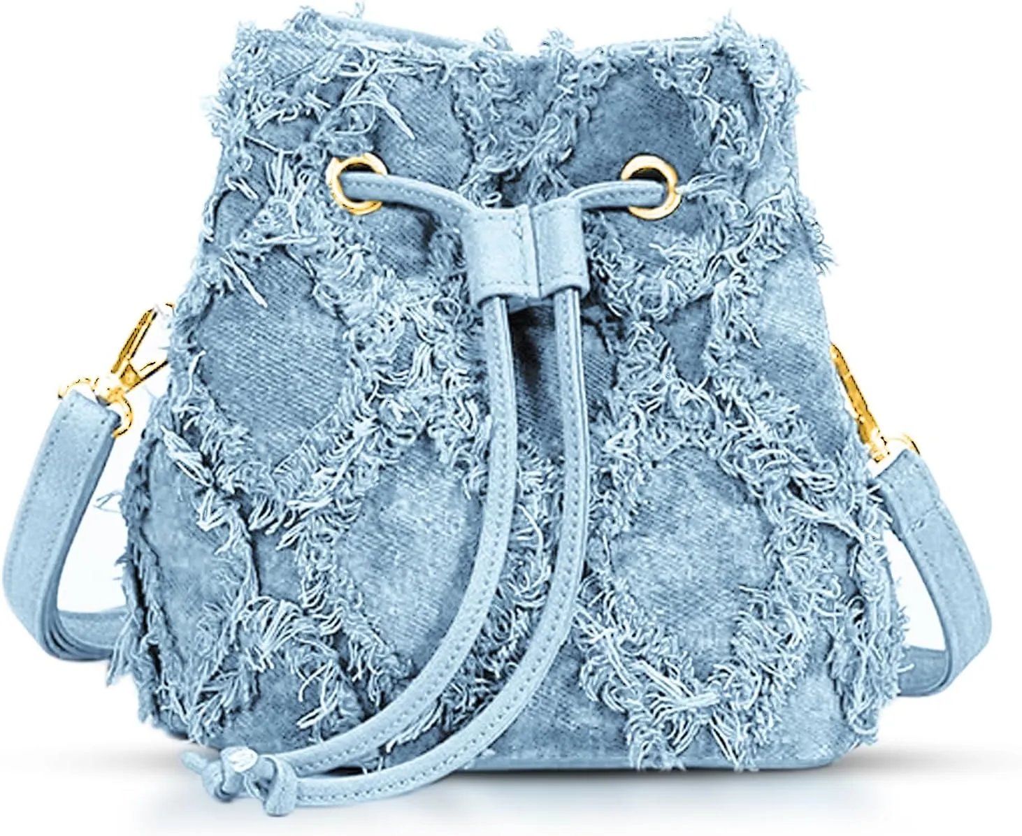 Crossbody Bags for Women, Denim Fabric Bucket Bag, Tassels Checkerboard Shoulder Bag, Tote Bag for Vacation Travel Daily Matching