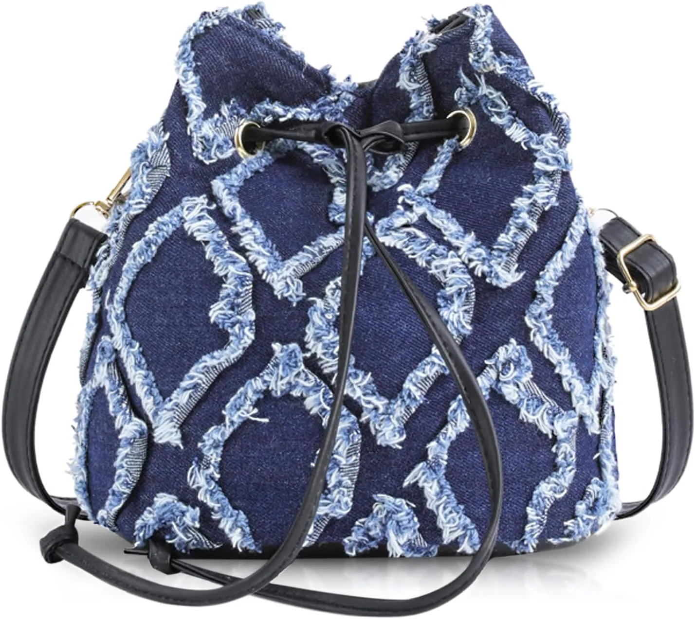 Crossbody Bags for Women, Denim Fabric Bucket Bag, Tassels Checkerboard Shoulder Bag, Tote Bag for Vacation Travel Daily MatchingNavy Blue