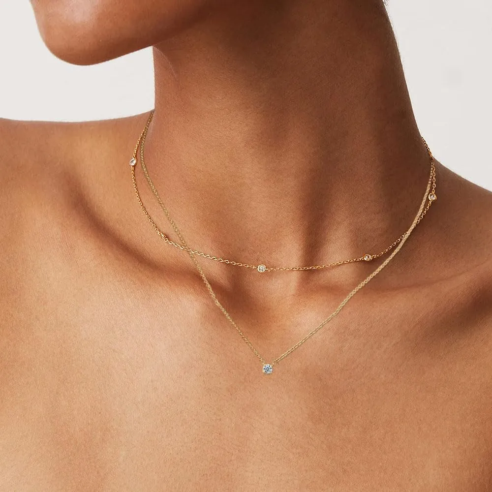 Cubic Zirconia Layered Necklace Pendant Necklace for Women14K Gold Plated CZ Square Necklaces,Choker Necklaces Jewelry Gifts for Women