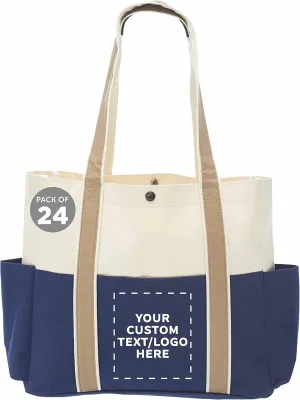 Custom Dual Color Shoulder Tote Bags Set of 24, Personalized Bulk Pack - Cool Modern Design, Perfect For Everyday Use - Blue