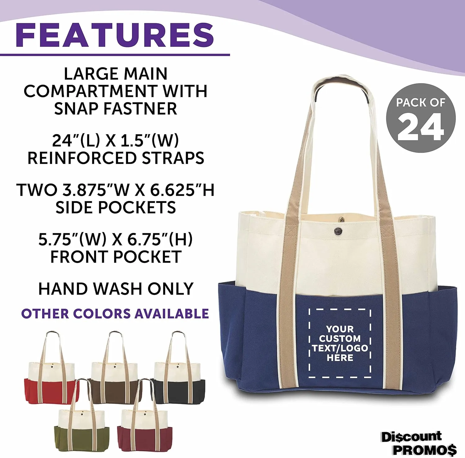 Custom Dual Color Shoulder Tote Bags Set of 24, Personalized Bulk Pack - Cool Modern Design, Perfect For Everyday Use - Blue
