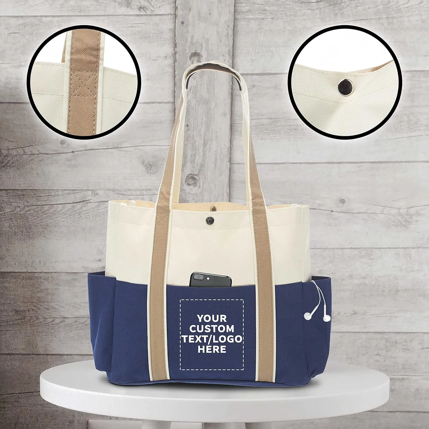 Custom Dual Color Shoulder Tote Bags Set of 24, Personalized Bulk Pack - Cool Modern Design, Perfect For Everyday Use - Blue