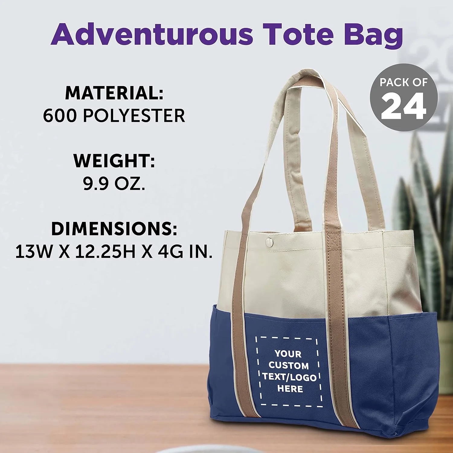 Custom Dual Color Shoulder Tote Bags Set of 24, Personalized Bulk Pack - Cool Modern Design, Perfect For Everyday Use - Blue