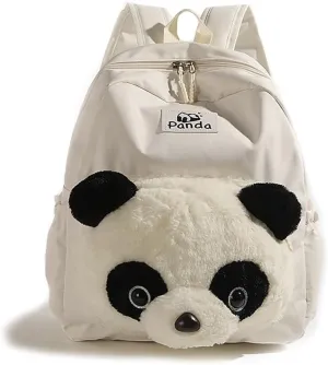 Cute Funny Panda Shape Backpack for Women Men Plush Panda Travel Backpack Large Capacity Weekend Rucksack Lightweight Travel Daypack Beige